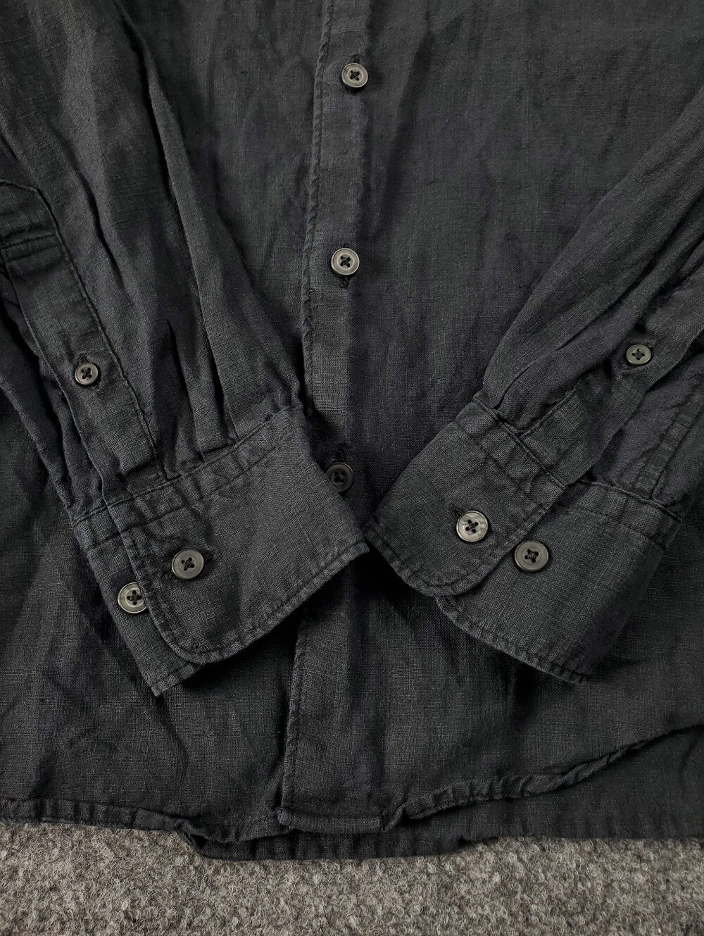 Uniqlo 100% Linen Shirt Mens Small Long Sleeve Black Button Up Summer Breathable - Picture 6 of 8